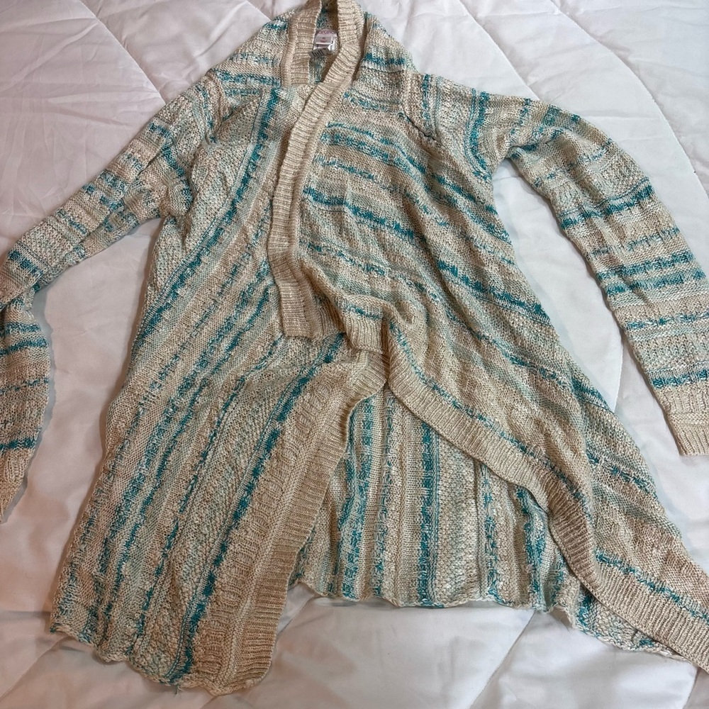 Xhilaration Teal and Cream Knit Cardigan sweater size XL